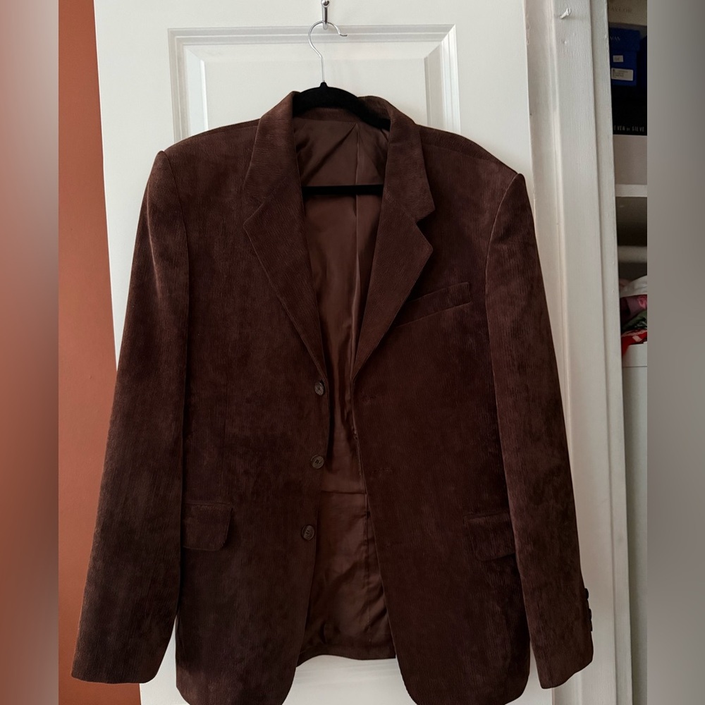 Men's Brown Velvet Blazer - Classic Single-Breasted Jacket
